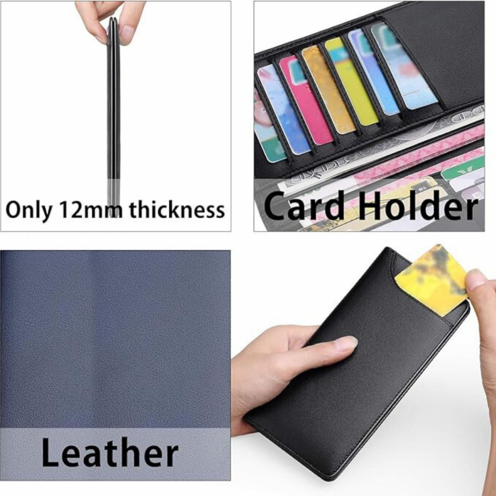 EDNFY Ultra-Thin Genuine Leather Long Wallet Slim, Durable with Multiple Pockets