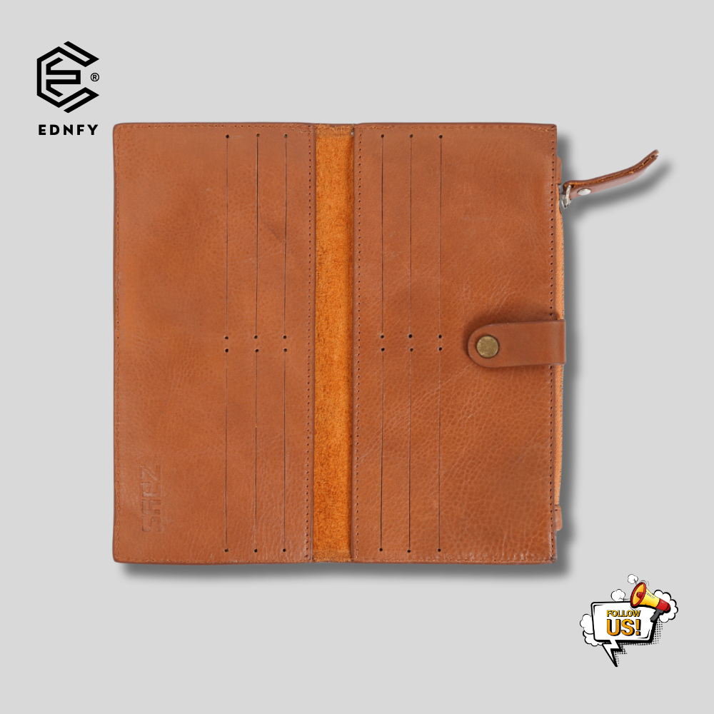 EDNFY Handcrafted Full-Grain Leather Long Wallet - Elegant, Durable, and Functional for Everyday Use