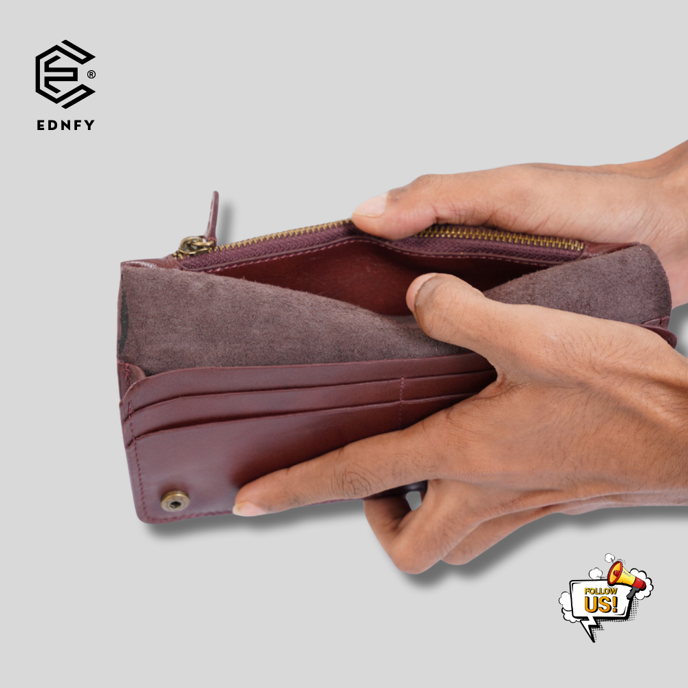 EDNFY Handcrafted Full-Grain Leather Long Wallet - Elegant, Durable, and Functional for Everyday Use