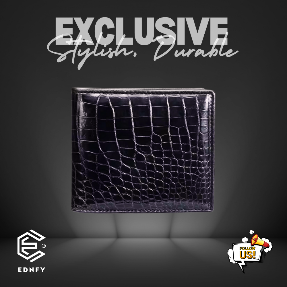 EDNFY Exclusive Handcrafted Crocodile Embossed Premium Genuine Leather Bifold Short Wallet