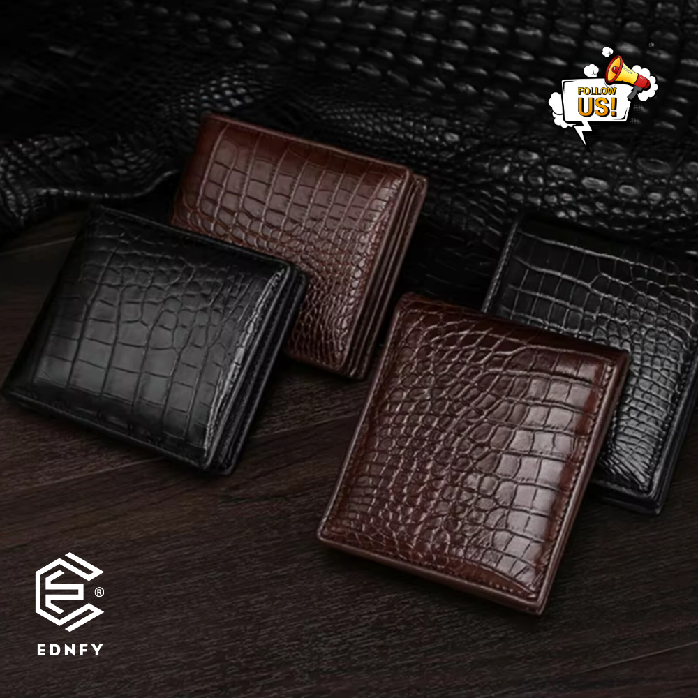 EDNFY Exclusive Handcrafted Crocodile Embossed Premium Genuine Leather Bifold Short Wallet