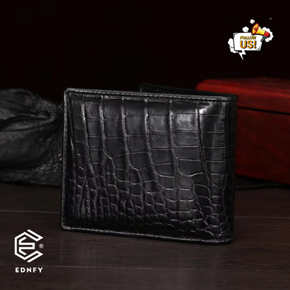 EDNFY Exclusive Handcrafted Crocodile Embossed Premium Genuine Leather Bifold Short Wallet