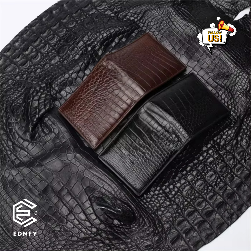 EDNFY Exclusive Handcrafted Crocodile Embossed Premium Genuine Leather Bifold Short Wallet