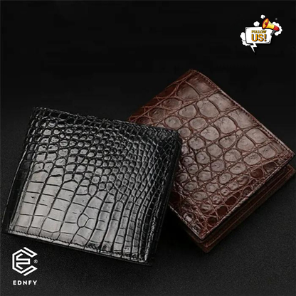 EDNFY Exclusive Handcrafted Crocodile Embossed Premium Genuine Leather Bifold Short Wallet