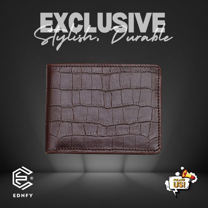 EDNFY Exclusive Handcrafted Crocodile Embossed Premium Genuine Leather Bifold Short Wallet