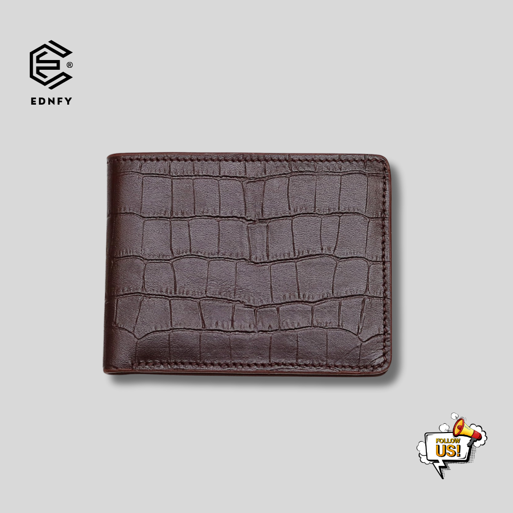 EDNFY Exclusive Handcrafted Crocodile Embossed Premium Genuine Leather Bifold Short Wallet