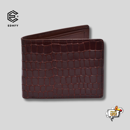 EDNFY Exclusive Handcrafted Crocodile Embossed Premium Genuine Leather Bifold Short Wallet