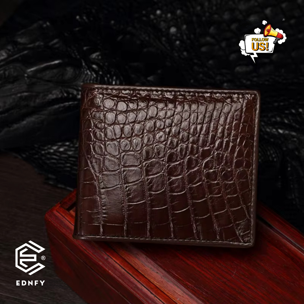 EDNFY Exclusive Handcrafted Crocodile Embossed Premium Genuine Leather Bifold Short Wallet