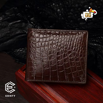 EDNFY Exclusive Handcrafted Crocodile Embossed Premium Genuine Leather Bifold Short Wallet